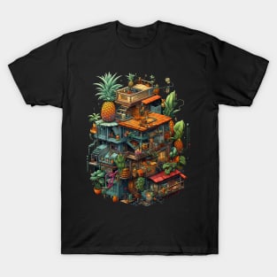 Crazy Pineaple Dream House Cool Isometric Game design T-Shirt